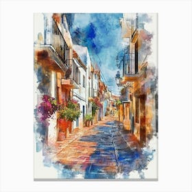 Watercolor Painting Of Villajoyosa Town Canvas Print