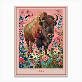 Floral Animal Painting Bison 3 Poster Canvas Print
