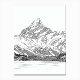 Aoraki Mount Cook New Zealand Line Drawing 5 Canvas Print