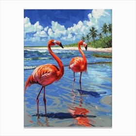 Greater Flamingo Celestun Yucatan Mexico Tropical Illustration 3 Canvas Print
