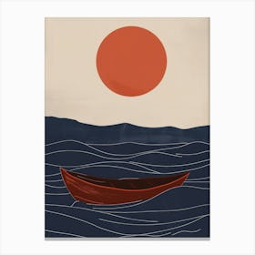 Red Boat In The Ocean Canvas Print