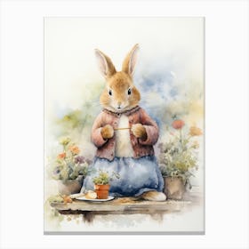 Bunny Knitting Rabbit Prints Watercolour 1 Canvas Print