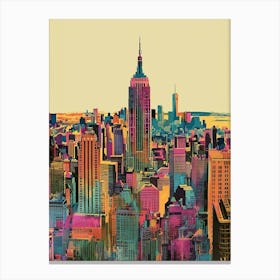 Manhattan Skyline New York Colourful Silkscreen Illustration 1 Canvas Print