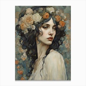 Girl With Flowers In Her Hair Klimt Style Canvas Print