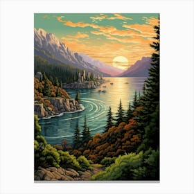 Lake Chelan Washington Pointillism 8 Canvas Print