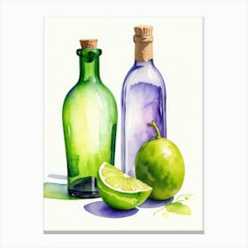 Lime and Grape near a bottle watercolor painting 22 Canvas Print