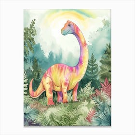 Pastel Rainbow Watercolour Corythosaurus Dinosaur 2 Canvas Print