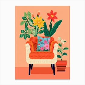 Crochet Chair And Pot Plant Illustration Canvas Print