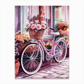 Pink Bicycle With Flowers Canvas Print