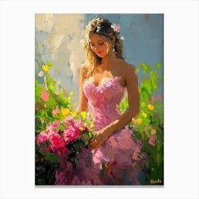 Girl In A Pink Dress, Impressionist Oil Painting – Inspired by Monet Leinwandbild