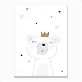 Scandi Cute Bear With Stars Canvas Print