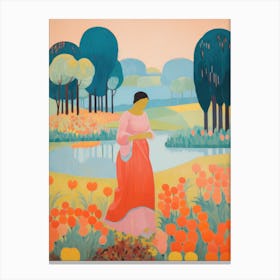 Woman In Tulips Canvas Print