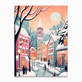 Vintage Winter Travel Illustration Quebec City Canada 1 Canvas Print
