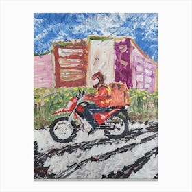 Delivery Man On Motorcycle Canvas Print