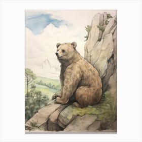 Storybook Animal Watercolour Grizzly Bear 1 Canvas Print