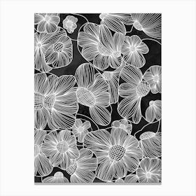 Abstract Flowers White on Black Canvas Print