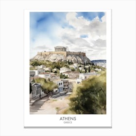 Athens Watercolour Travel Poster 4 Canvas Print