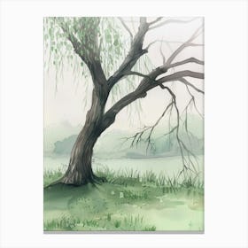 Willow Tree Atmospheric Watercolour Painting 7 Canvas Print