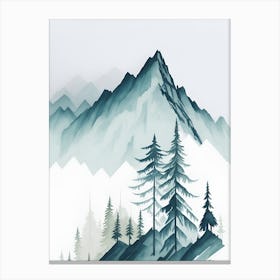 Mountain And Forest In Minimalist Watercolor Vertical Composition 46 Canvas Print