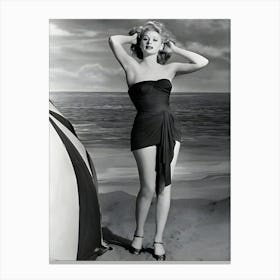 Lucille Ball Modeling Strapless Swimsuit On Beach Canvas Print