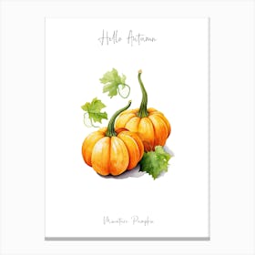 Hello Autumn Miniature Pumpkin Watercolour Illustration 1 Canvas Print