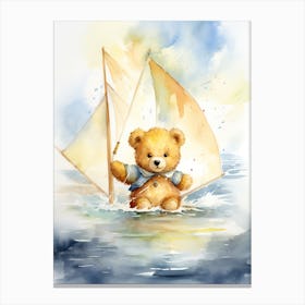 Sailing Teddy Bear Painting Watercolour 4 Canvas Print