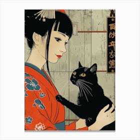 Geisha And Cat Canvas Print