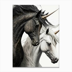 Unicorns black white Canvas Print