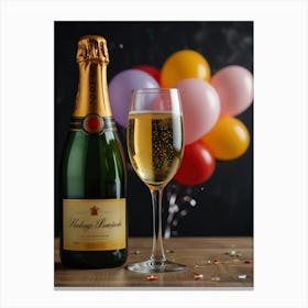 Bottle Of Champagne And Balloons Canvas Print