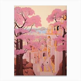 Rhodes Greece 2 Vintage Pink Travel Illustration Canvas Print