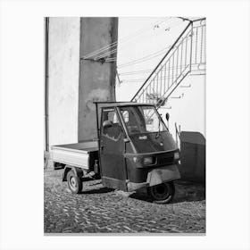Ape Car in a small Italian village, Carpino | Black and White Photography Canvas Print