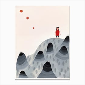 Mountains, Tiny People And Illustration 4 Canvas Print