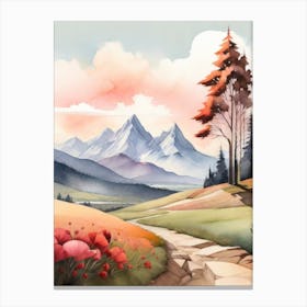 Tranquil Mountains In Minimalist Watercolor Vertical Composition 59 Canvas Print