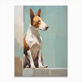 Bull Terrier Dog, Painting In Light Teal And Brown 1 Canvas Print