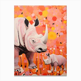 Two Abstract Pink & Orange Rhinos 4 Canvas Print