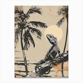 Chameleon In The Palm Trees Block Print 3 Canvas Print