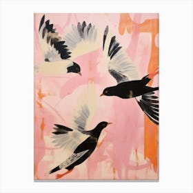 Pink Ethereal Bird Painting Blackbird 2 Canvas Print