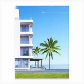 Beachfront Building. Canaries, Ibiza, Spain, Miami, Florida, Egypt, Morocco, Tunisia — Minimalistic travel posters, Boho travel art Canvas Print