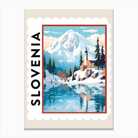Retro Winter Stamp Poster Lake Bled Slovenia 2 Canvas Print