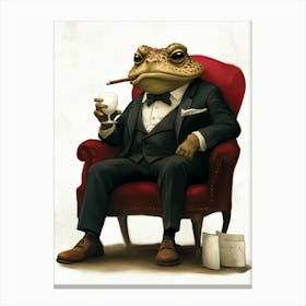 Toad In A Black Suit Sitting On A Red Chair And Smoking A Cigar, Holding A Glass Lienzo