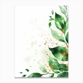 Watercolor Background With Green Leaves Canvas Print