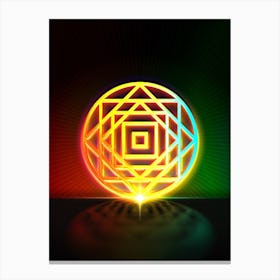 Neon Geometric Glyph in Watermelon Green and Red on Black n.0354 Canvas Print