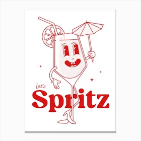 Aperol Spritz Cocktail Vintage Retro Cartoon Illustration In Red Canvas Print