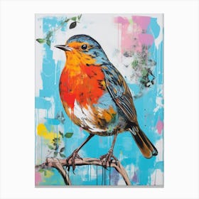 Colourful Bird Painting European Robin 4 Canvas Print