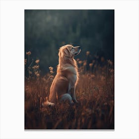 Golden Retriever In The Field. Generated AI. Art Print Lienzo