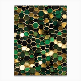 Gold And Green Hexagons Canvas Print