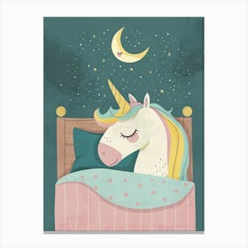 Pastel Storybook Style Unicorn Sleeping In A Duvet With The Moon 1 Canvas Print
