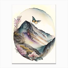 Apollo Butterfly In Mountain Landscape Watercolour Ink 1 Canvas Print
