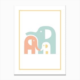 Elephant Family Pastel Nursery Canvas Print