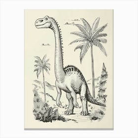 Cute Spikey Dinosaur Black & White Illustration Canvas Print